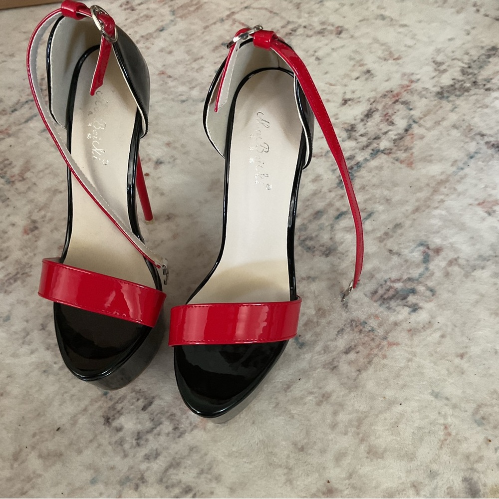 Red and Black Women's High Heel Sandals